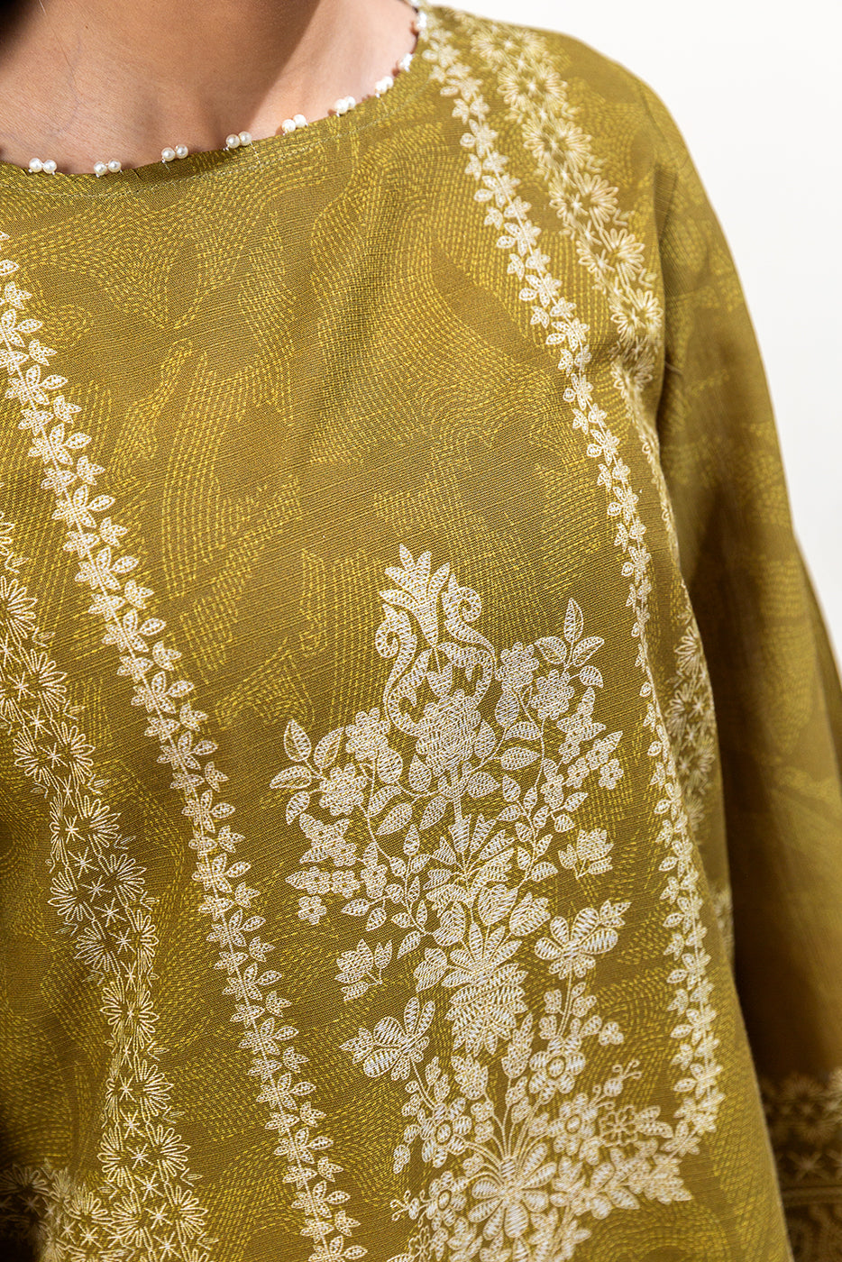 3 Piece Printed Khaddar Suit-Olive Serene (Unstitched)