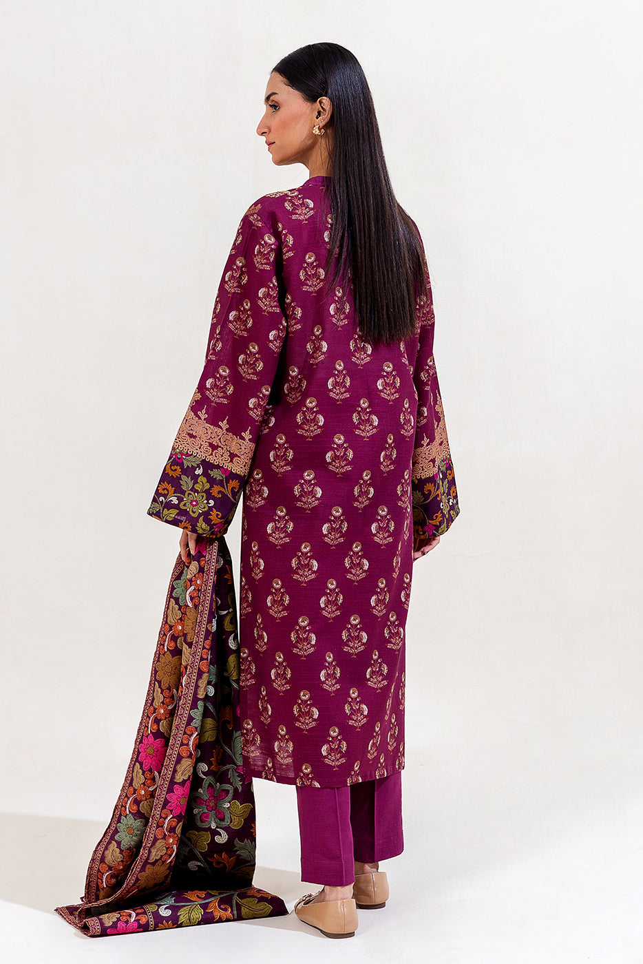 3 Piece Printed Khaddar Suit-Sangria Mist (Unstitched)