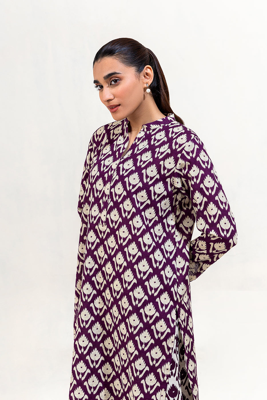 2 Piece Printed Khaddar Suit-Raisin Bliss (Unstitched)
