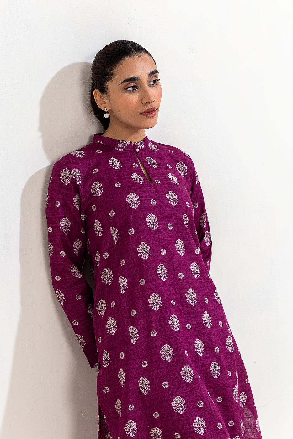 2 Piece Printed Khaddar Suit-Plum Noir (Unstitched)