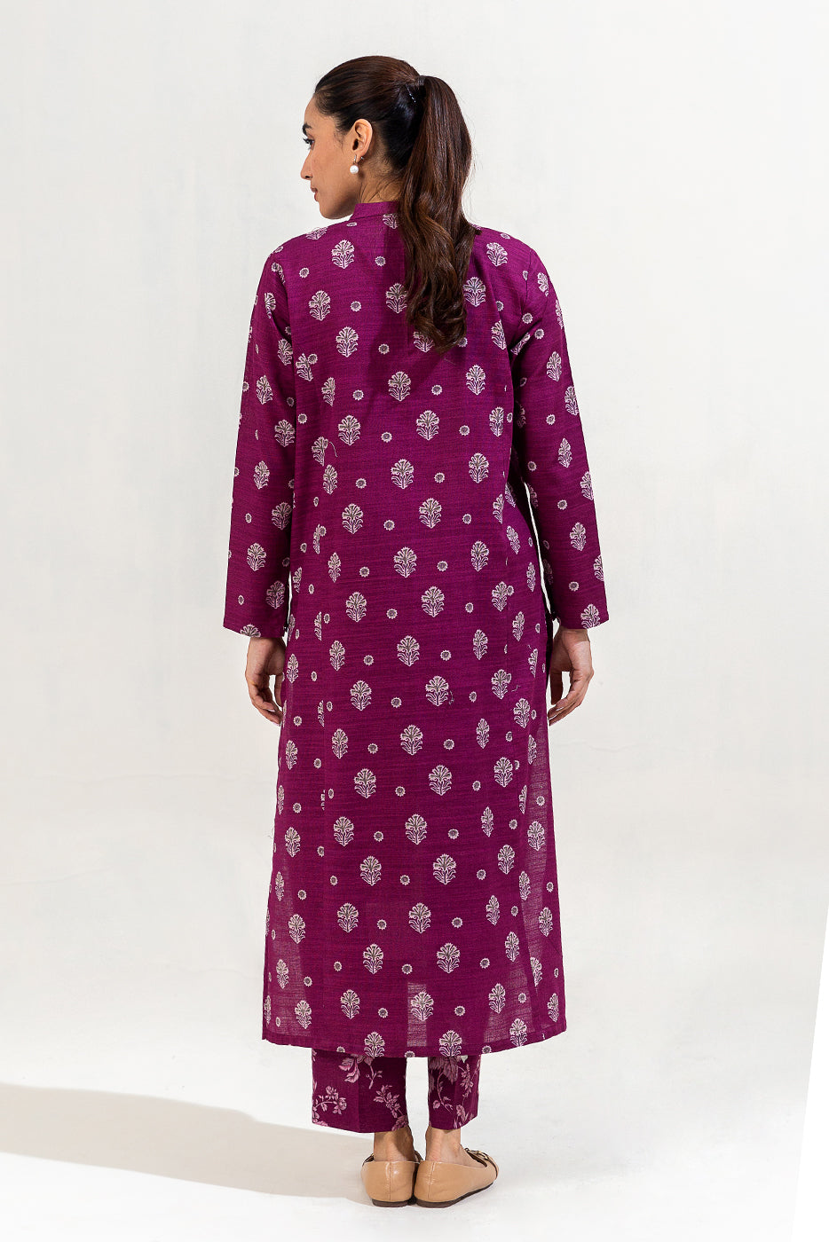 2 Piece Printed Khaddar Suit-Plum Noir (Unstitched)