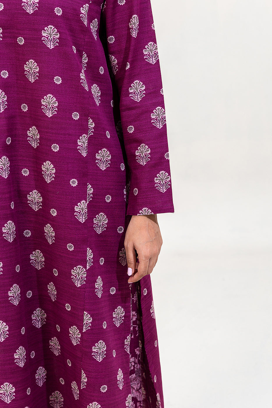 2 Piece Printed Khaddar Suit-Plum Noir (Unstitched)