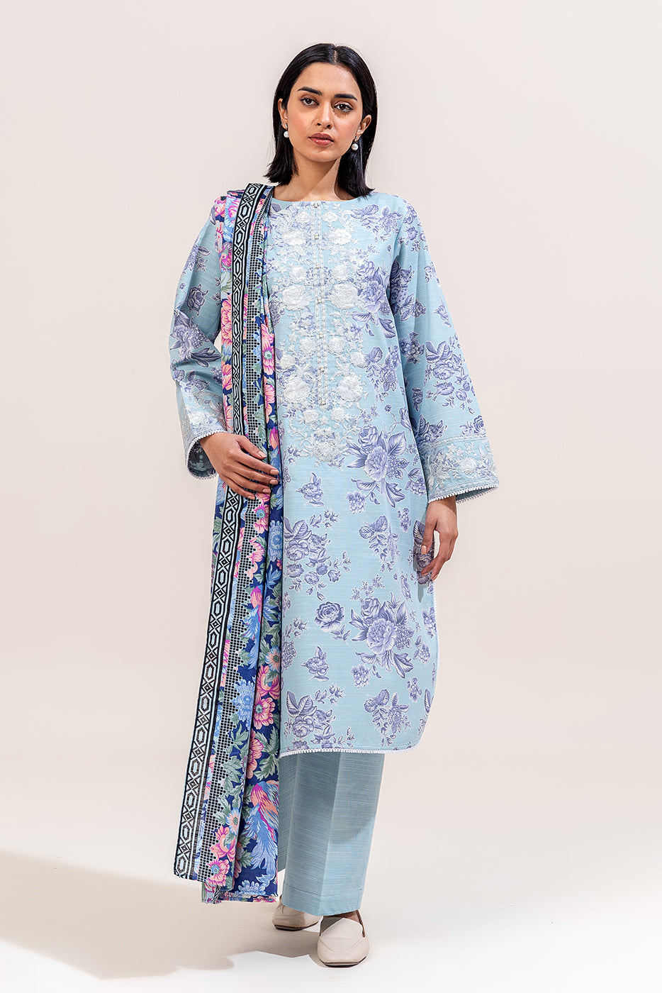 3 Piece Embroidered Khaddar Suit-Carolina Dream (Unstitched)