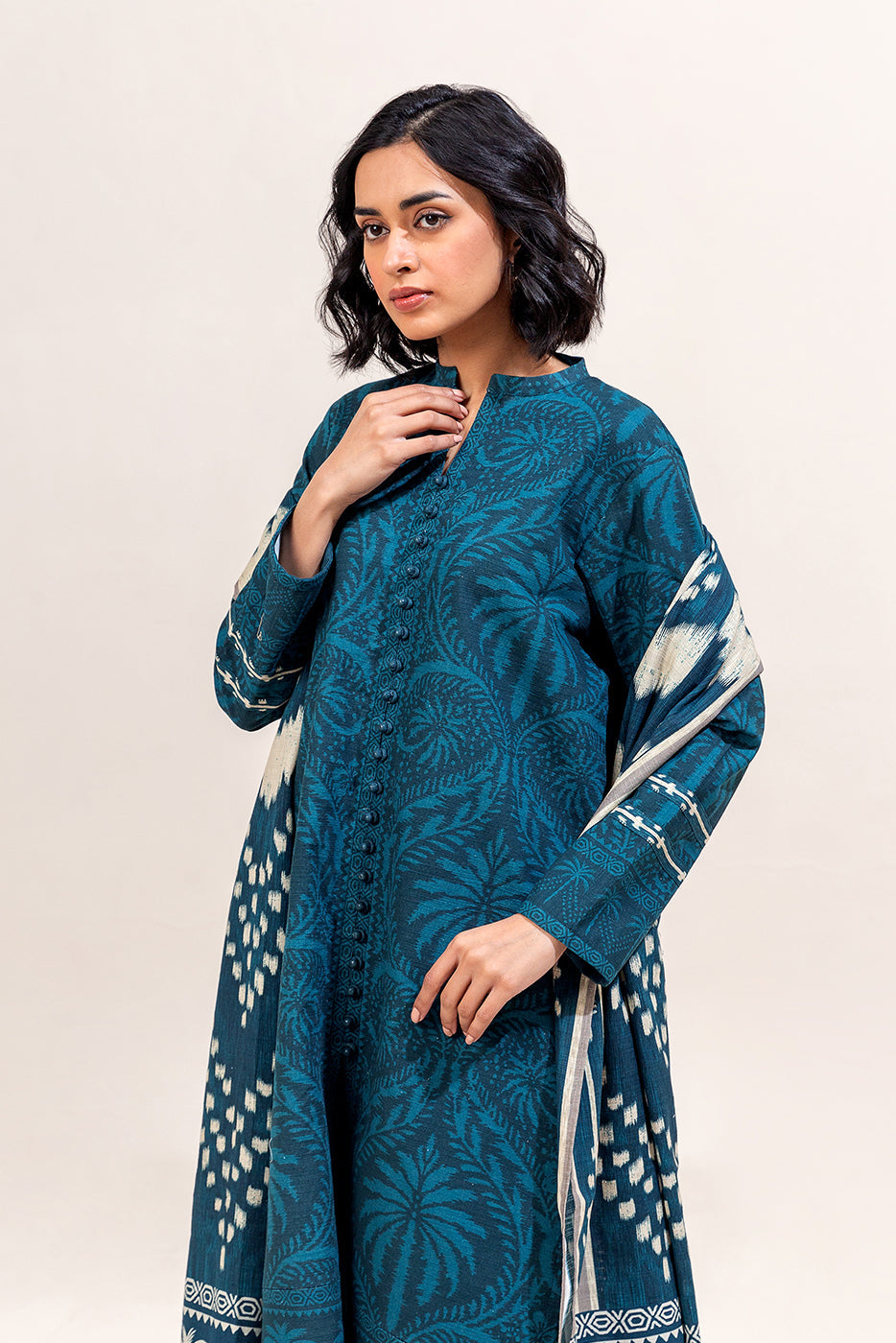 3 Piece Printed Khaddar Suit-Tealish Meadow (Unstitched)