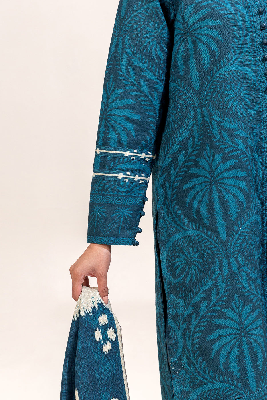 3 Piece Printed Khaddar Suit-Tealish Meadow (Unstitched)