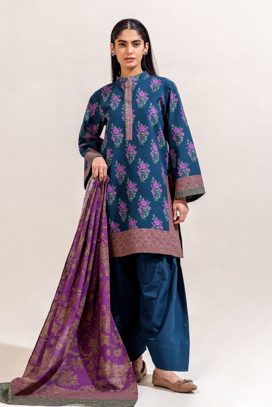 3 Piece Printed Khaddar Suit-Midmight Glint (Unstitched)