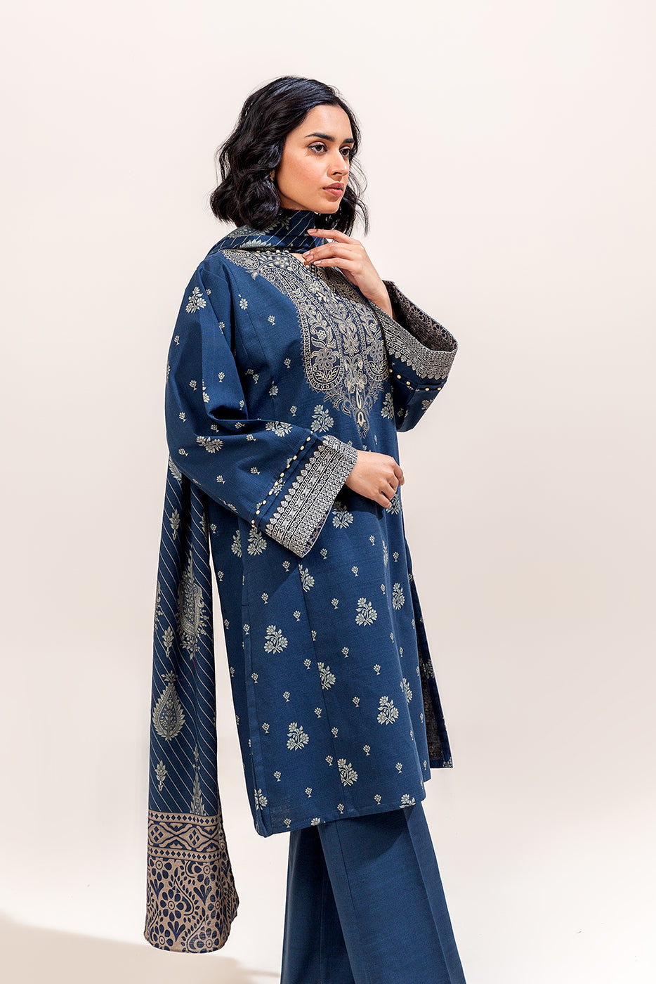 3 Piece Printed Khaddar Suit-Prussian Aura (Unstitched)