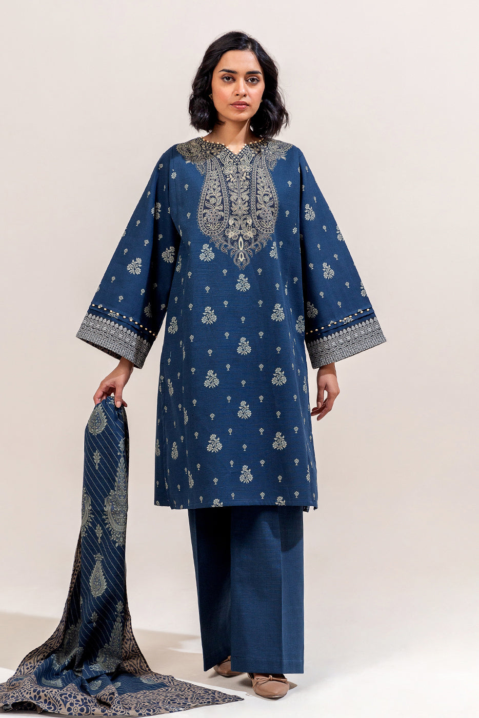 3 Piece Printed Khaddar Suit-Prussian Aura (Unstitched)