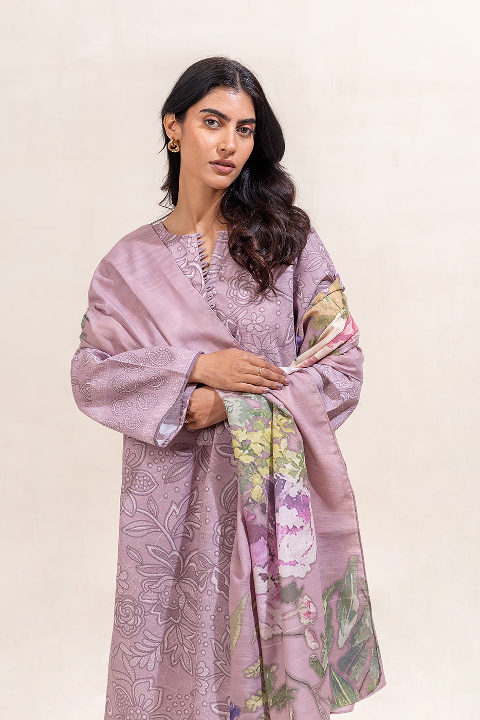 3 Piece Printed Khaddar Suit-Floral Bliss (Unstitched)