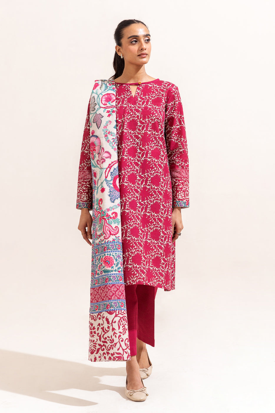 3 Piece Printed Khaddar Suit-Thistle Garden (Unstitched)