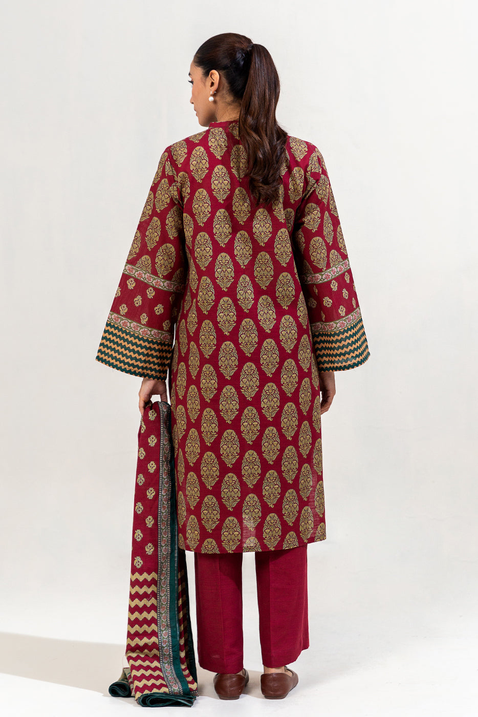 3 Piece Printed Khaddar Suit-Ethnic Brick (Unstitched)