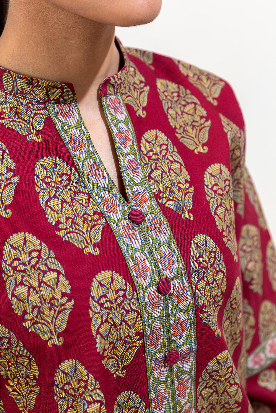 3 Piece Printed Khaddar Suit-Ethnic Brick (Unstitched)