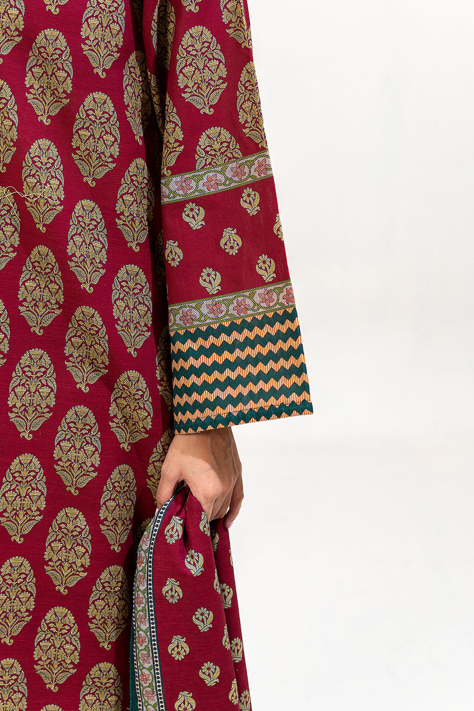 3 Piece Printed Khaddar Suit-Ethnic Brick (Unstitched)
