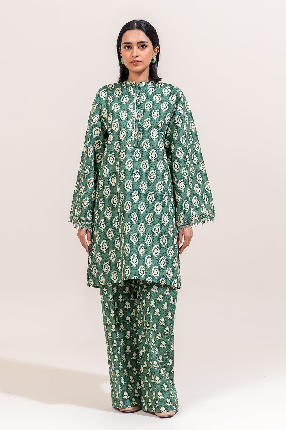2 Piece Printed Khaddar Suit-Ethnic Green (Unstitched)