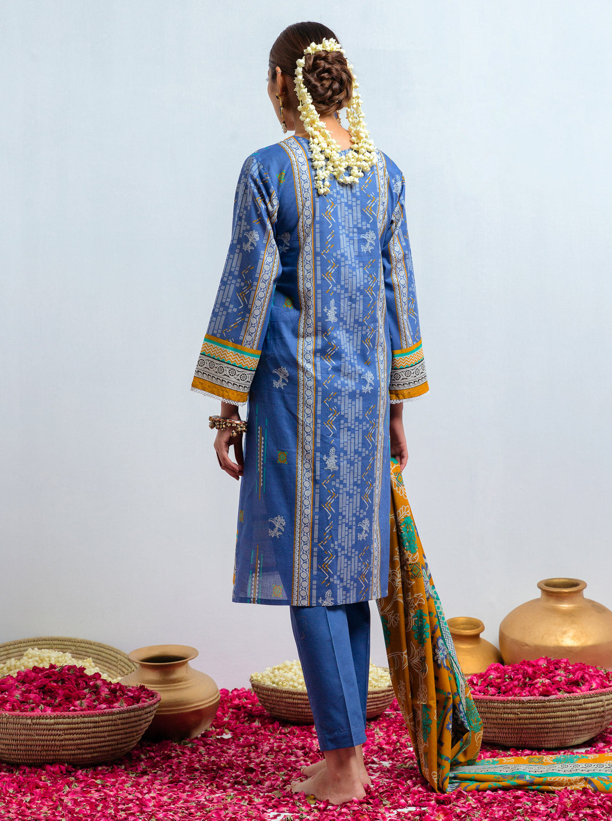 3 Piece - Printed Lawn Suit - Blue Gaze