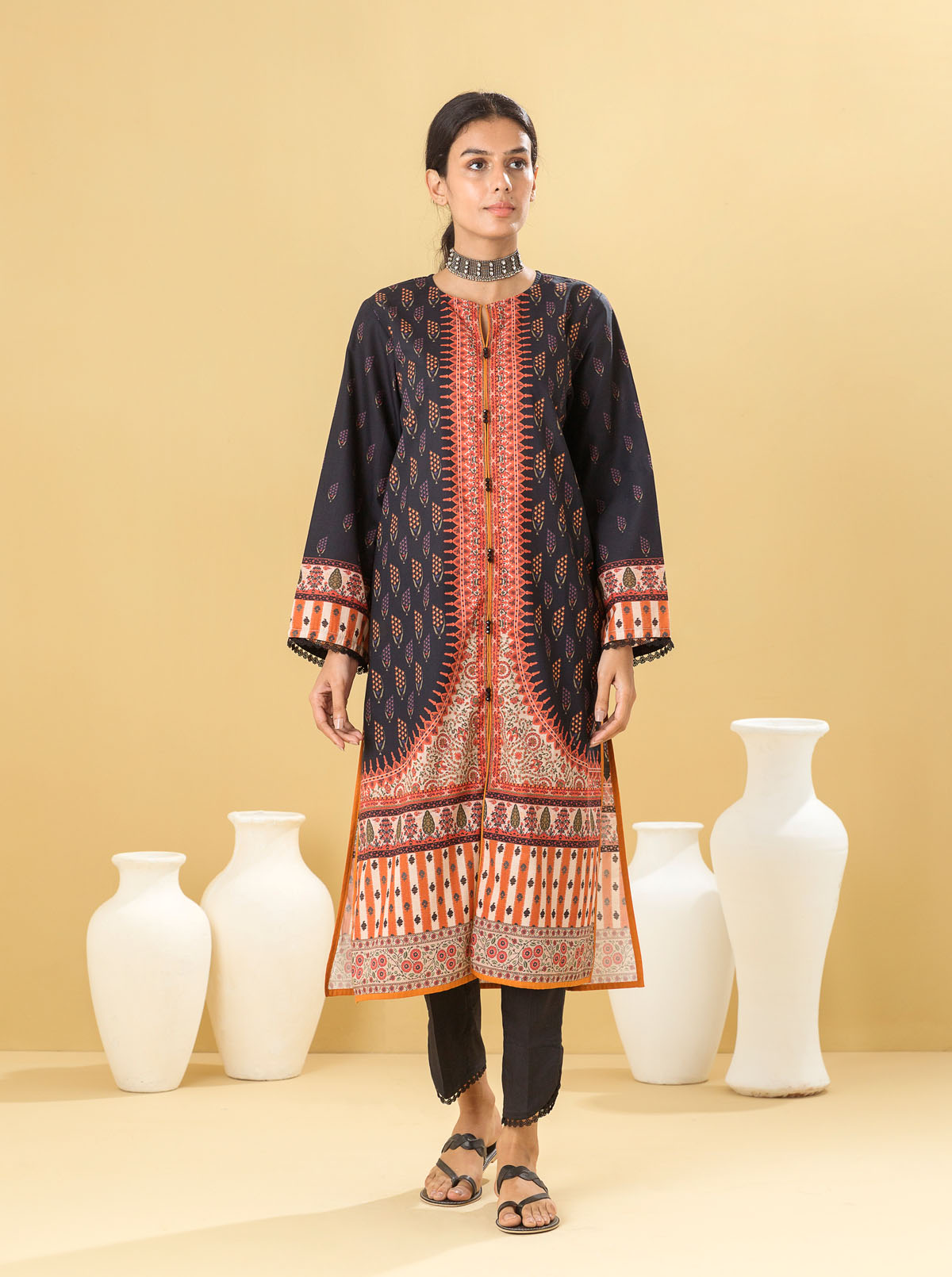 1 PIECE - PRINTED LAWN SHIRT - VINTAGE BLACK