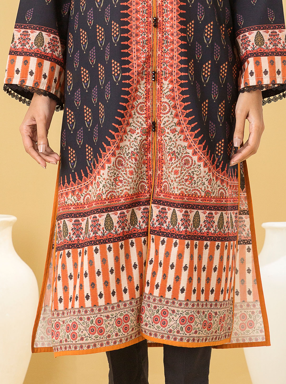 1 PIECE - PRINTED LAWN SHIRT - VINTAGE BLACK
