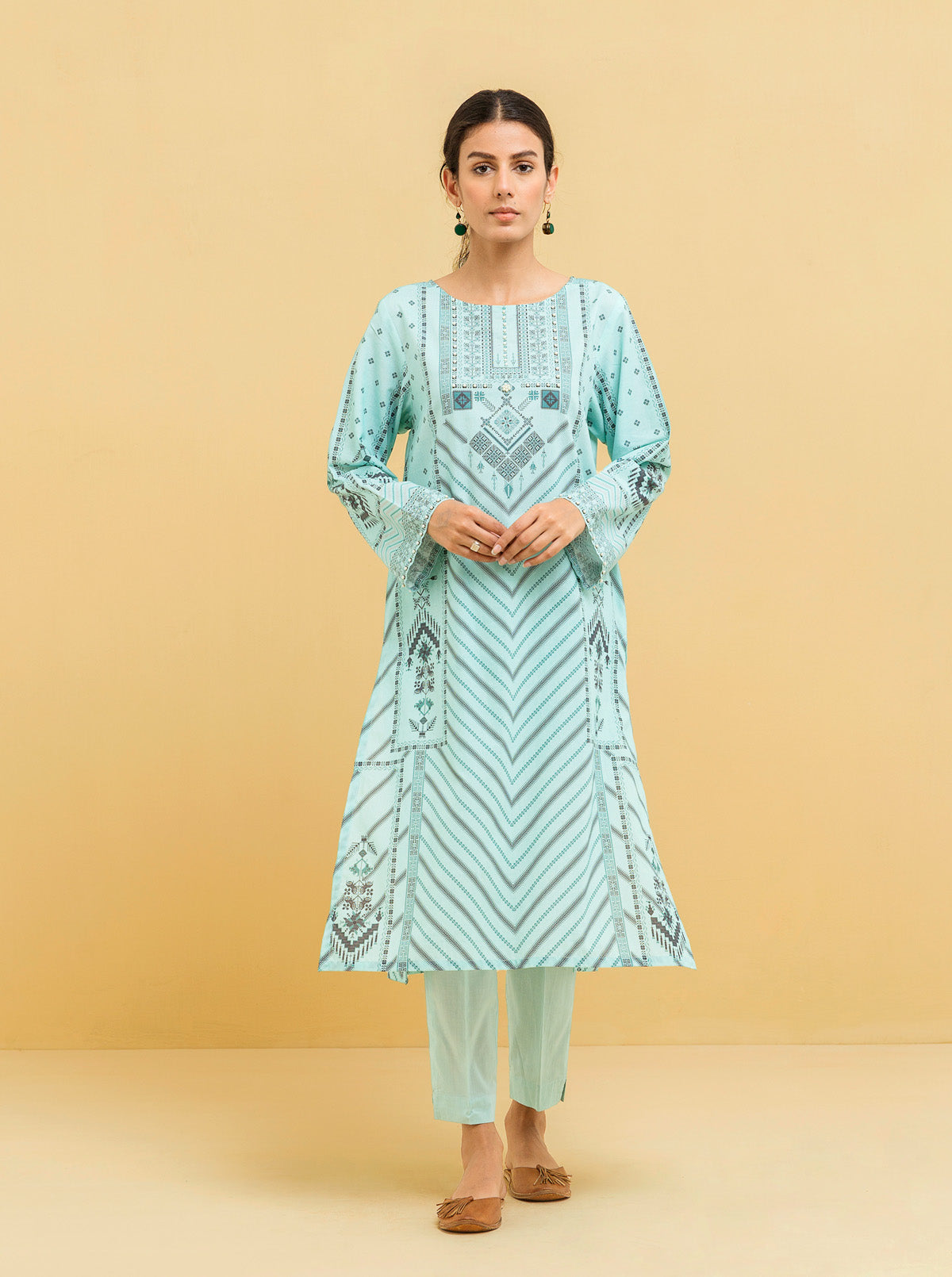 1 PIECE - PRINTED LAWN SHIRT - MINTY DEW