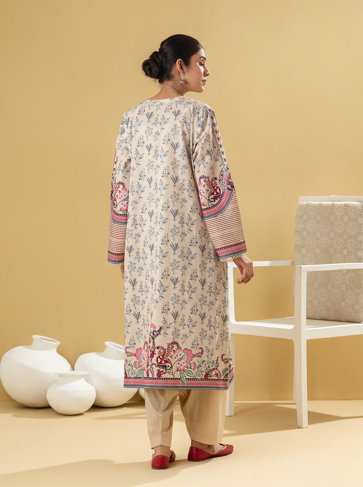 1 PIECE - PRINTED LAWN SHIRT - DELICATE BEIGE