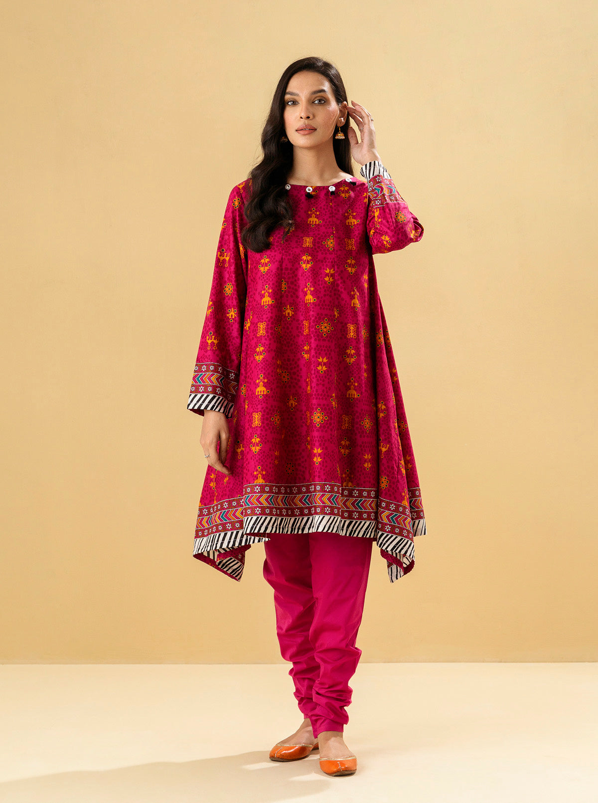 2 Piece - Printed Lawn Suit - Raspberry Pink