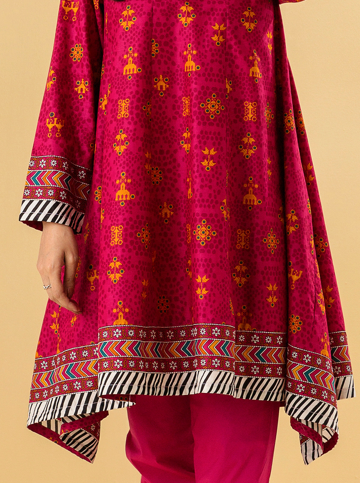 2 Piece - Printed Lawn Suit - Raspberry Pink