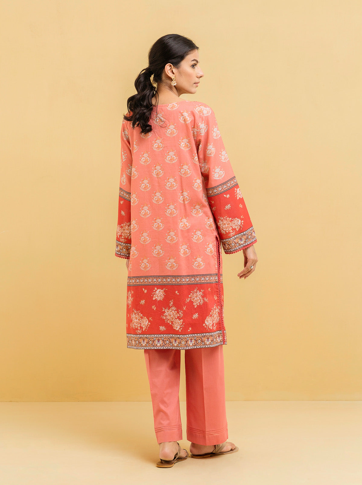 2 Piece - Printed Lawn Suit - Coral Haze