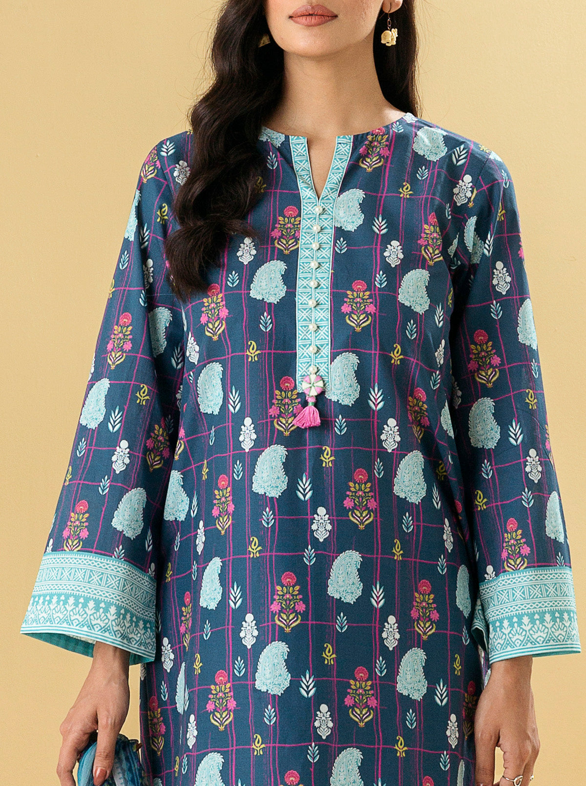 2 PIECE - PRINTED LAWN SUIT - MAZARINE BLUE