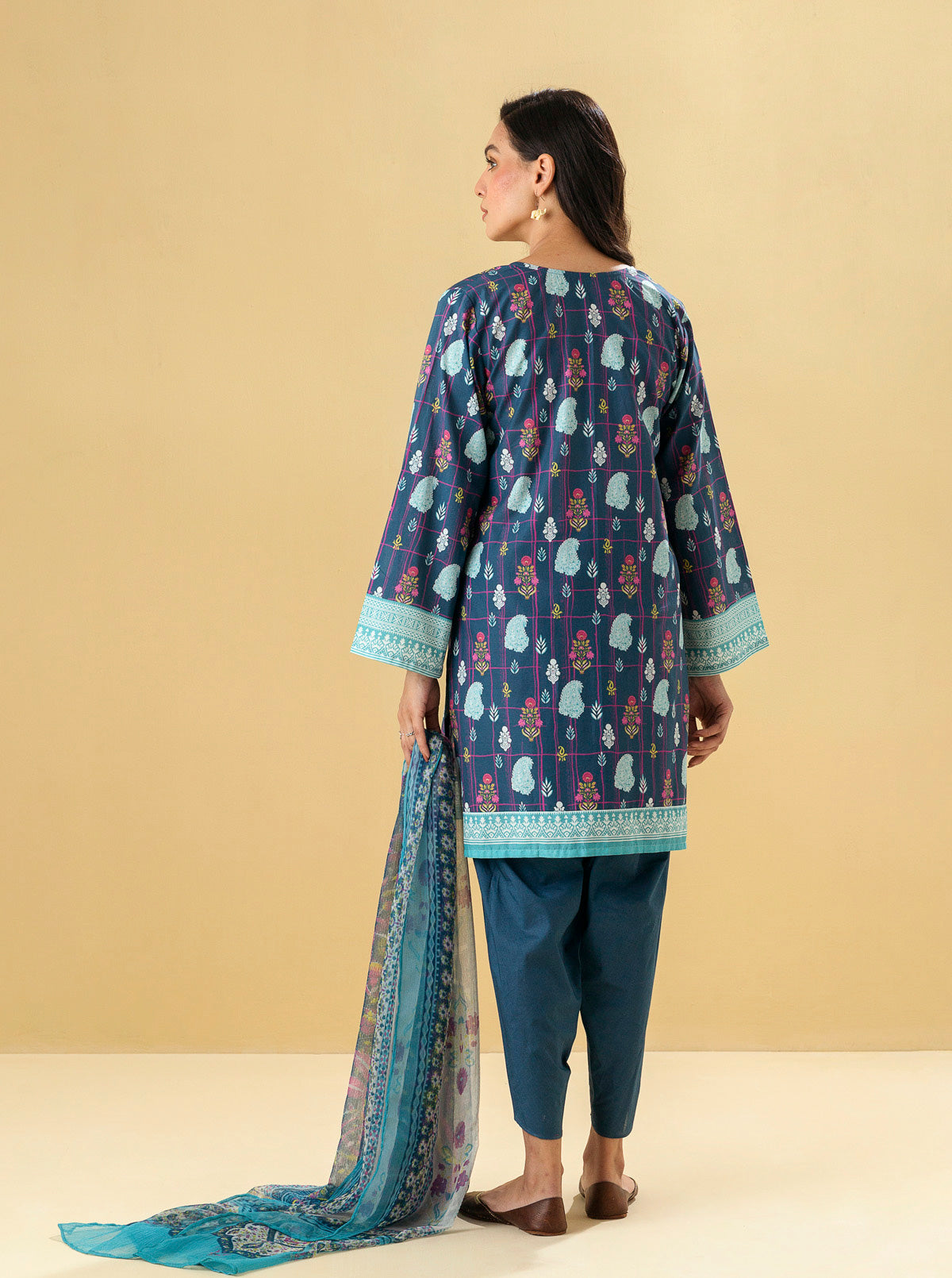 2 PIECE - PRINTED LAWN SUIT - MAZARINE BLUE
