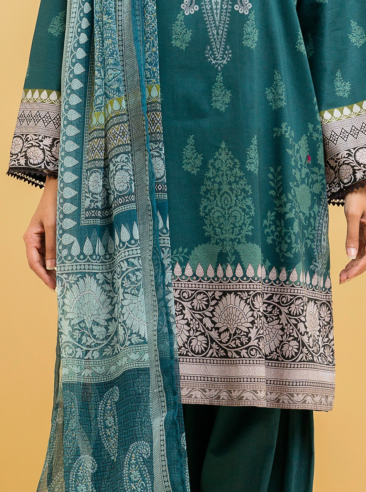 2 Piece - Printed Lawn Suit - Teal Jewel