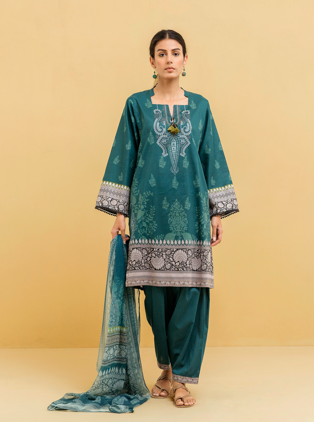 2 Piece - Printed Lawn Suit - Teal Jewel