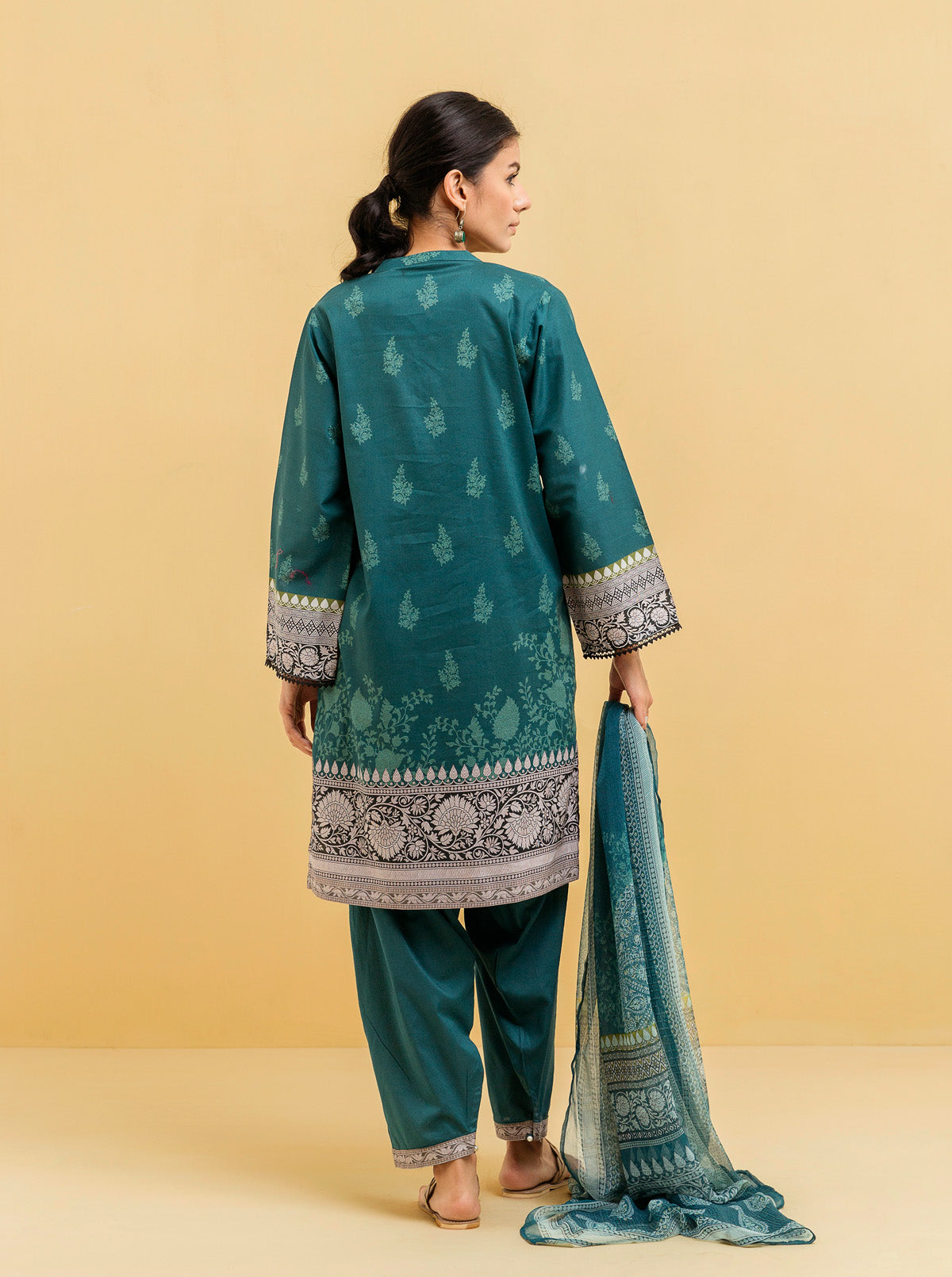 2 Piece - Printed Lawn Suit - Teal Jewel