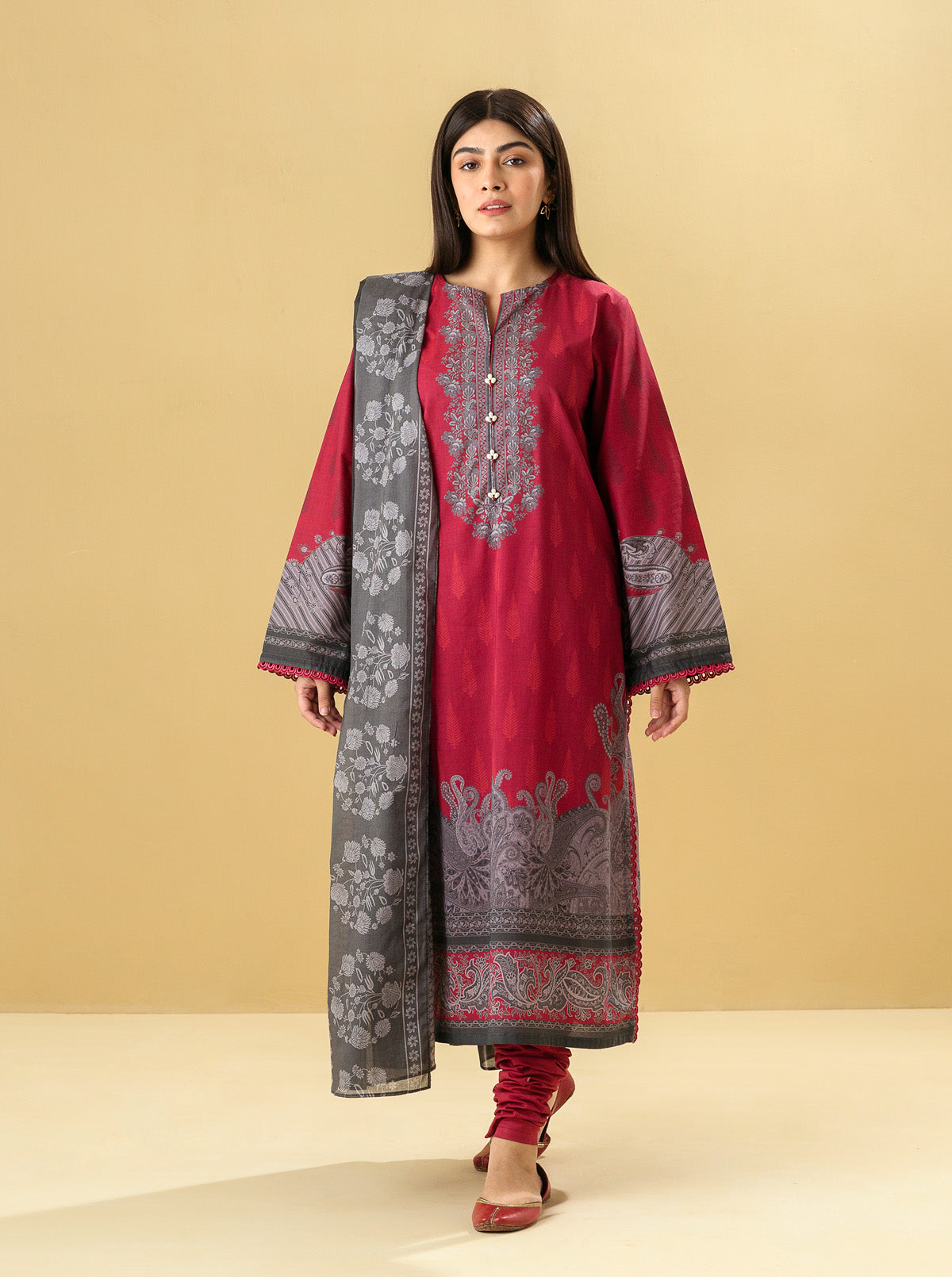 2 PIECE - PRINTED LAWN SUIT - ROUGE GLEAM