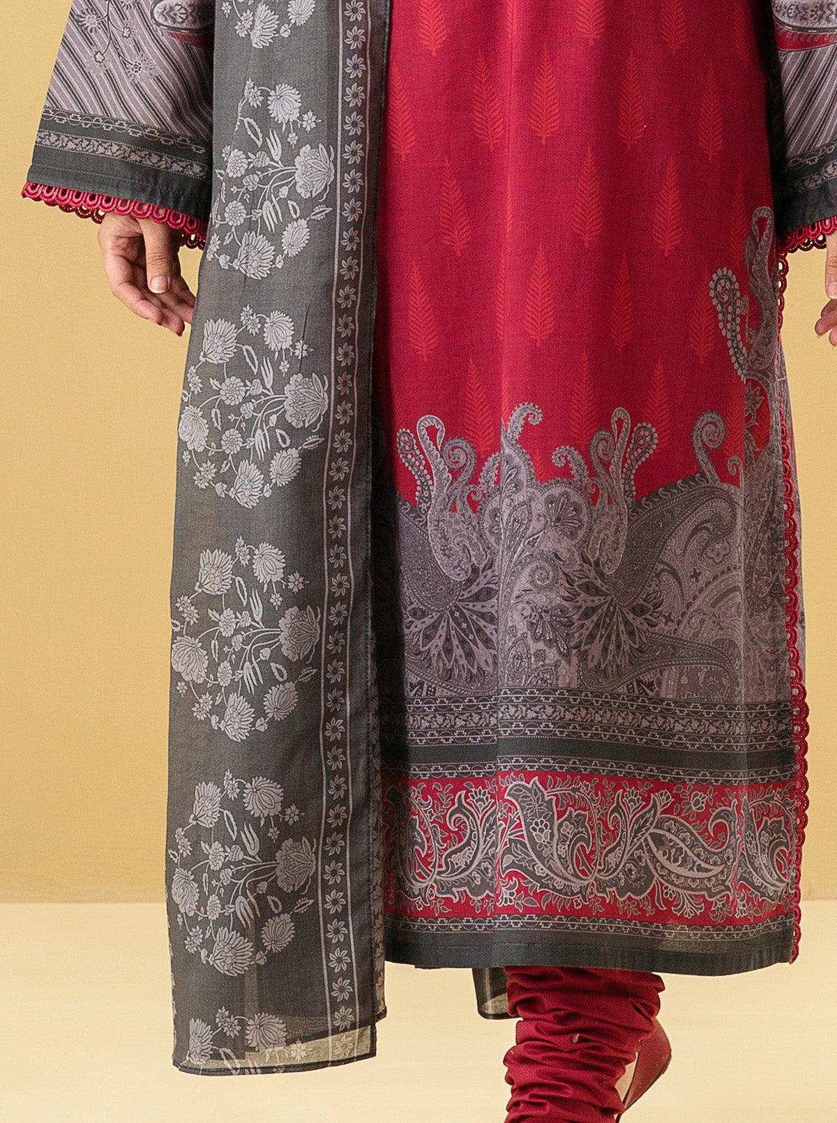 2 PIECE - PRINTED LAWN SUIT - ROUGE GLEAM