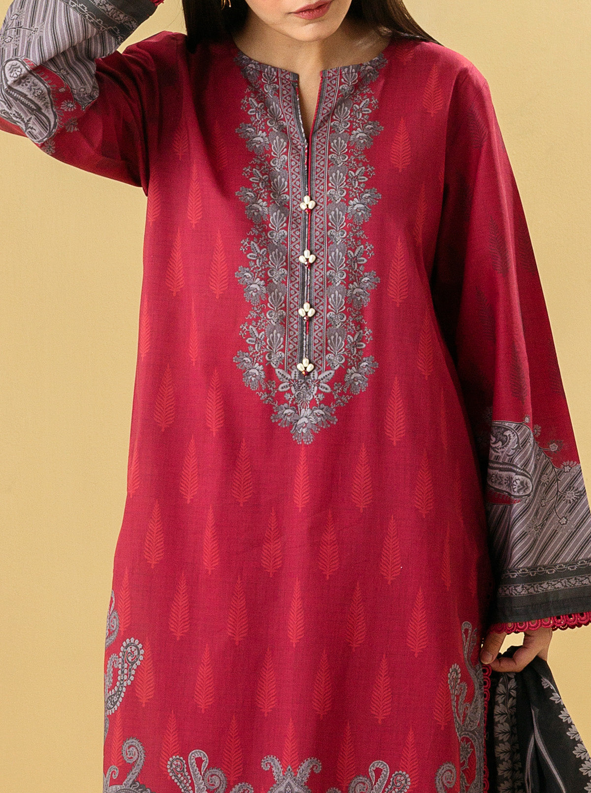 2 PIECE - PRINTED LAWN SUIT - ROUGE GLEAM