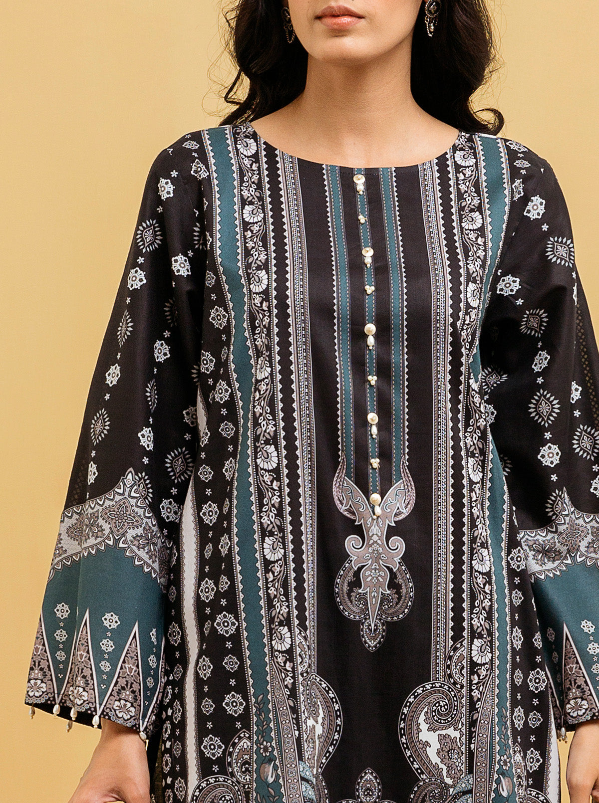 2 Piece - Printed Lawn Suit - Black Nostalgia