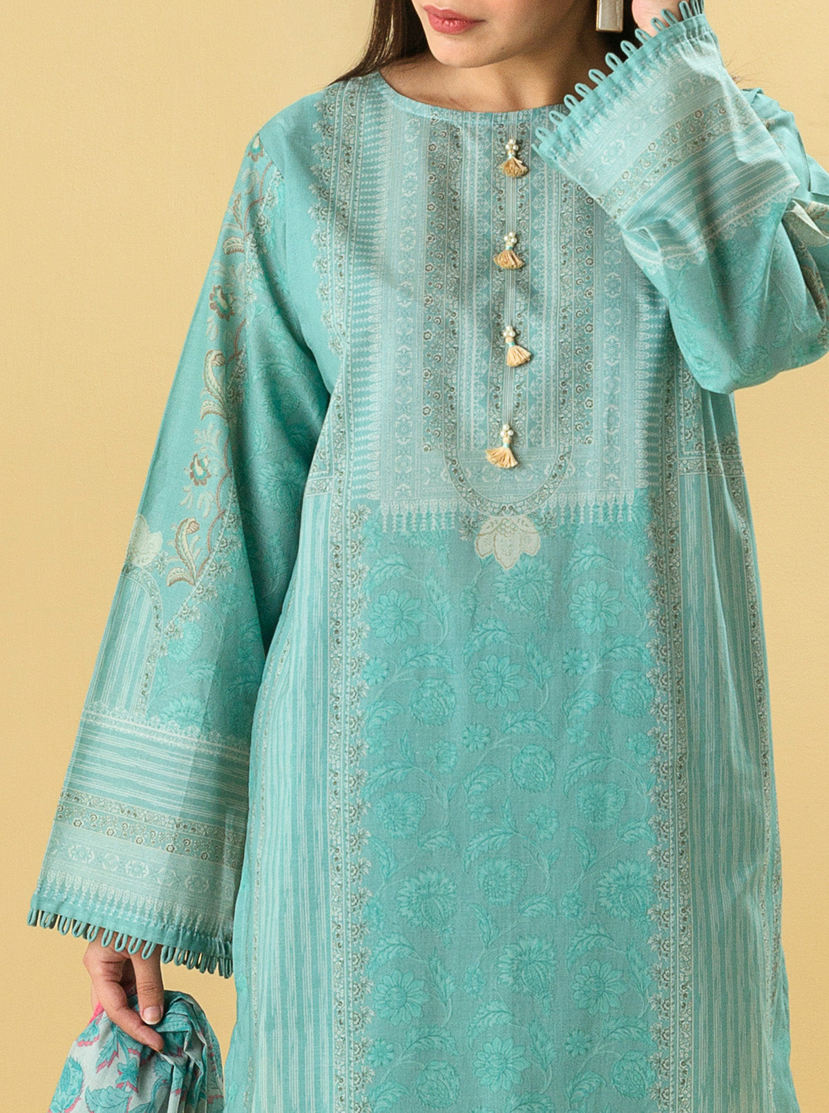 3 Piece - Printed Lawn Suit - Aqua Haze