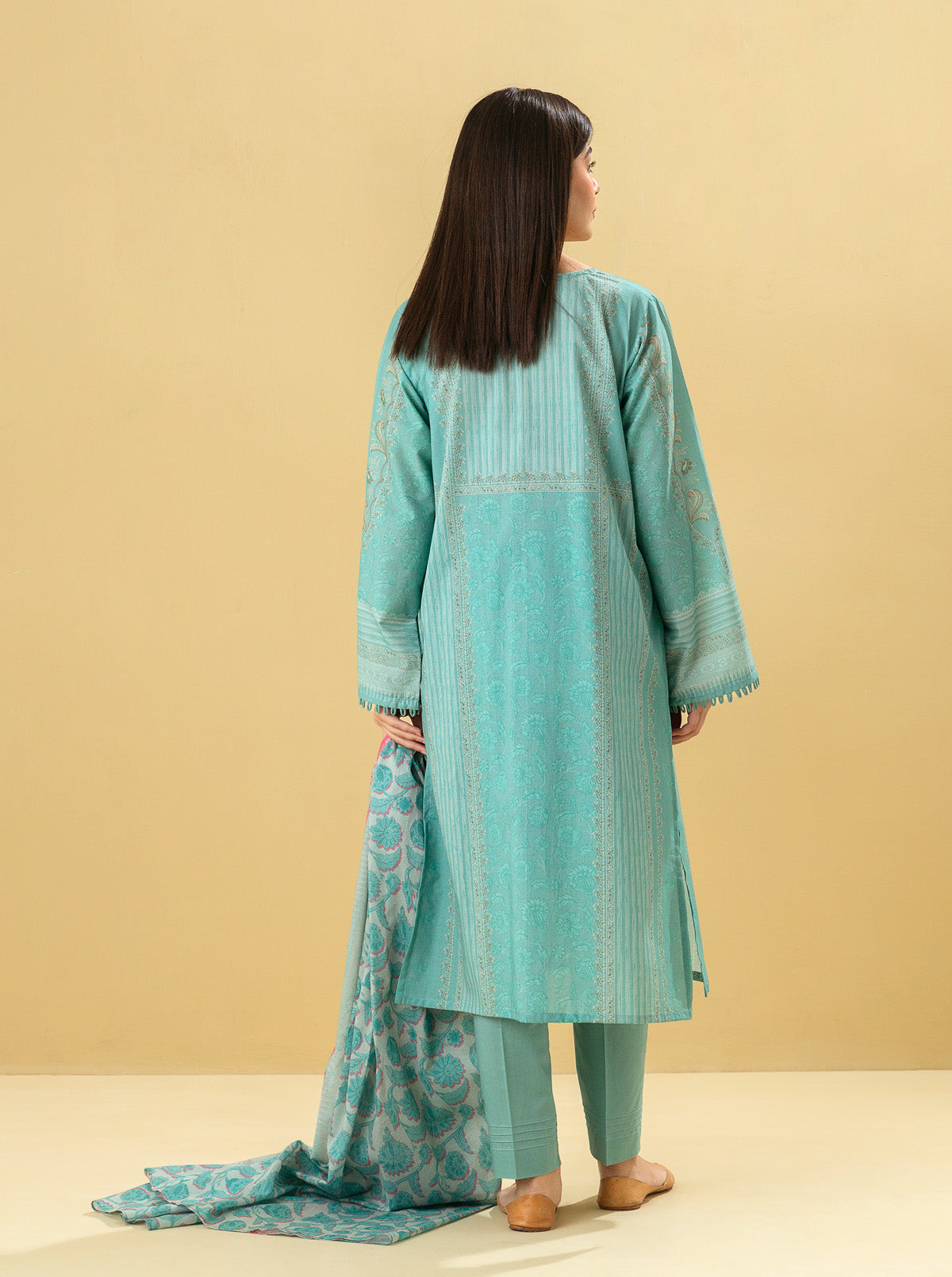 3 Piece - Printed Lawn Suit - Aqua Haze
