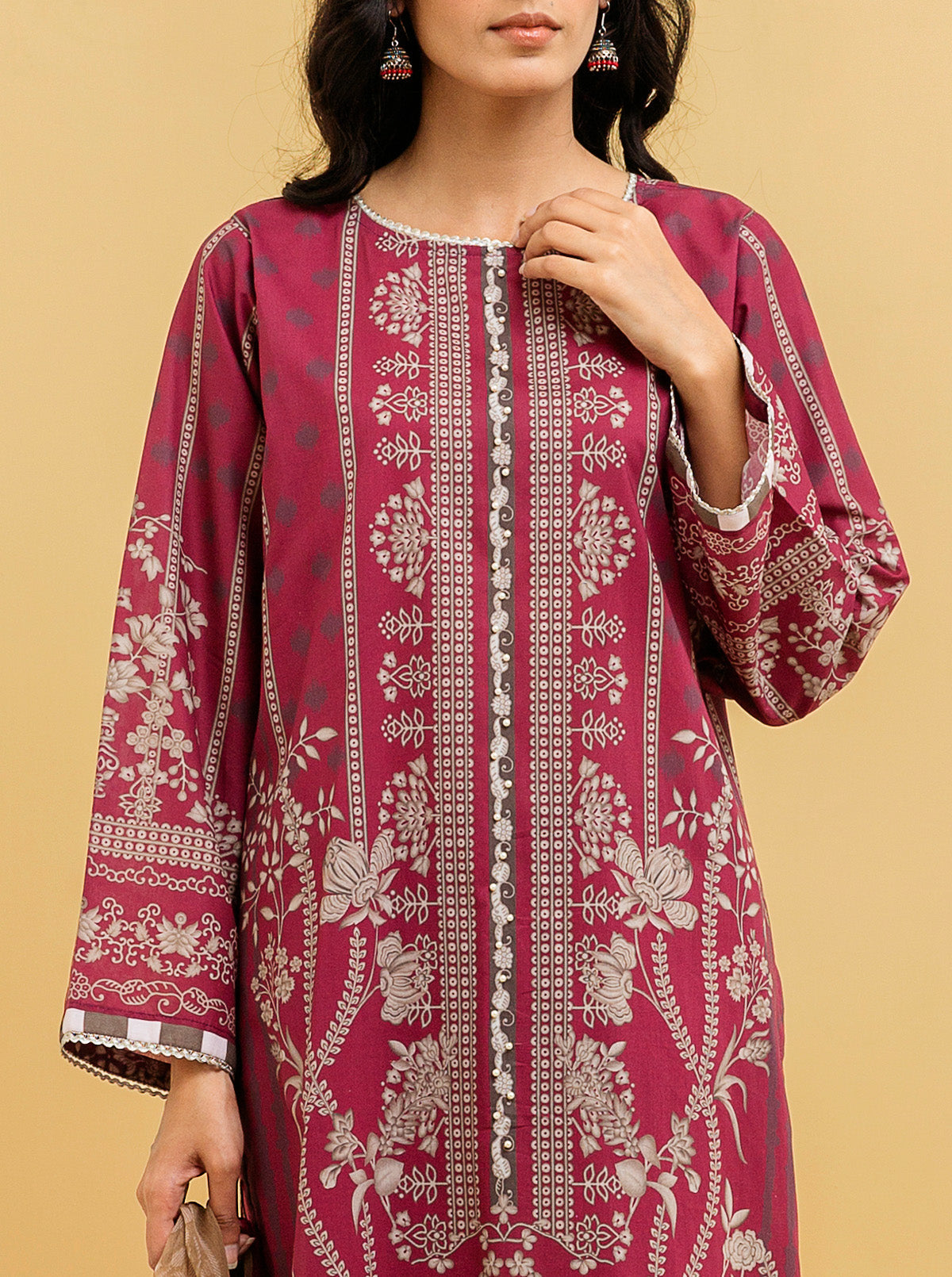 3 Piece - Printed Lawn Suit - Luscious Rouge
