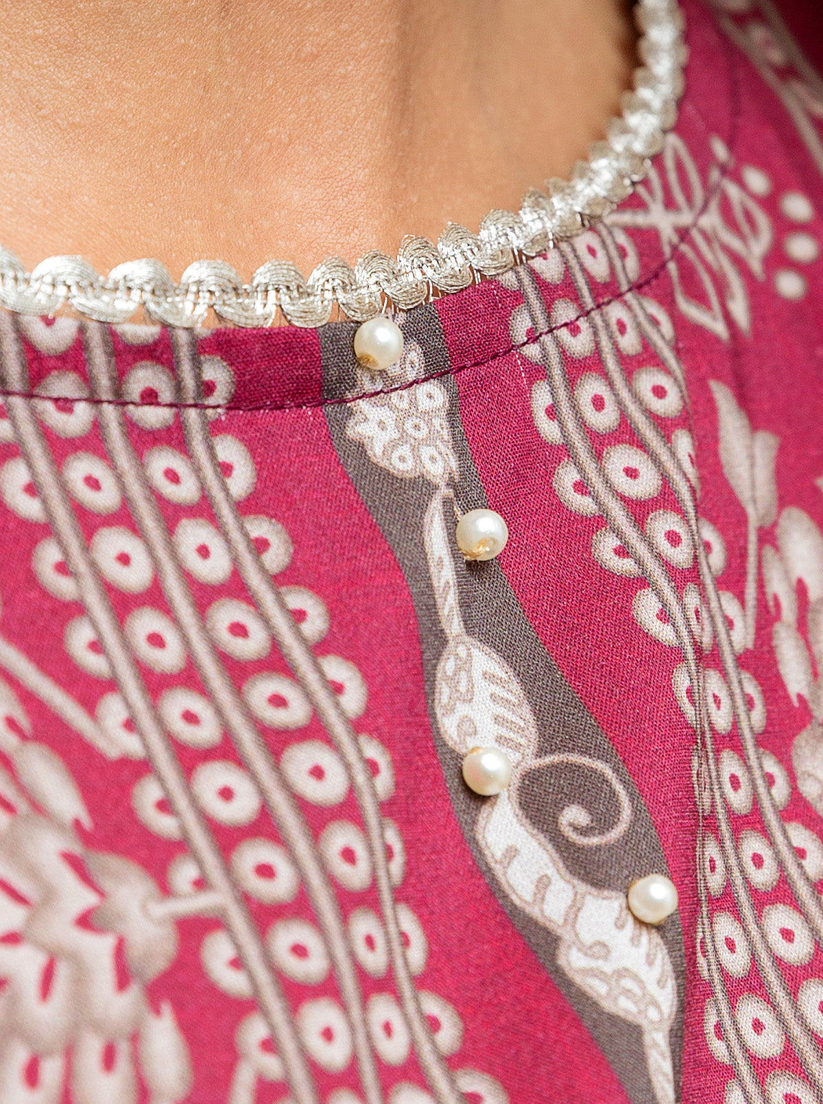 3 Piece - Printed Lawn Suit - Luscious Rouge