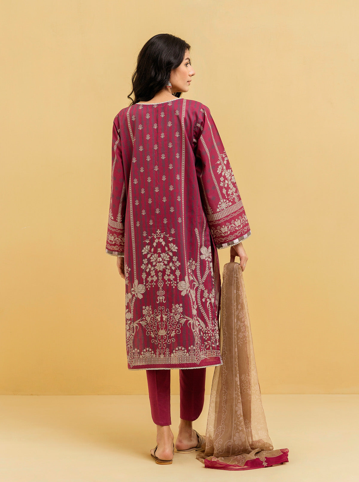 3 Piece - Printed Lawn Suit - Luscious Rouge