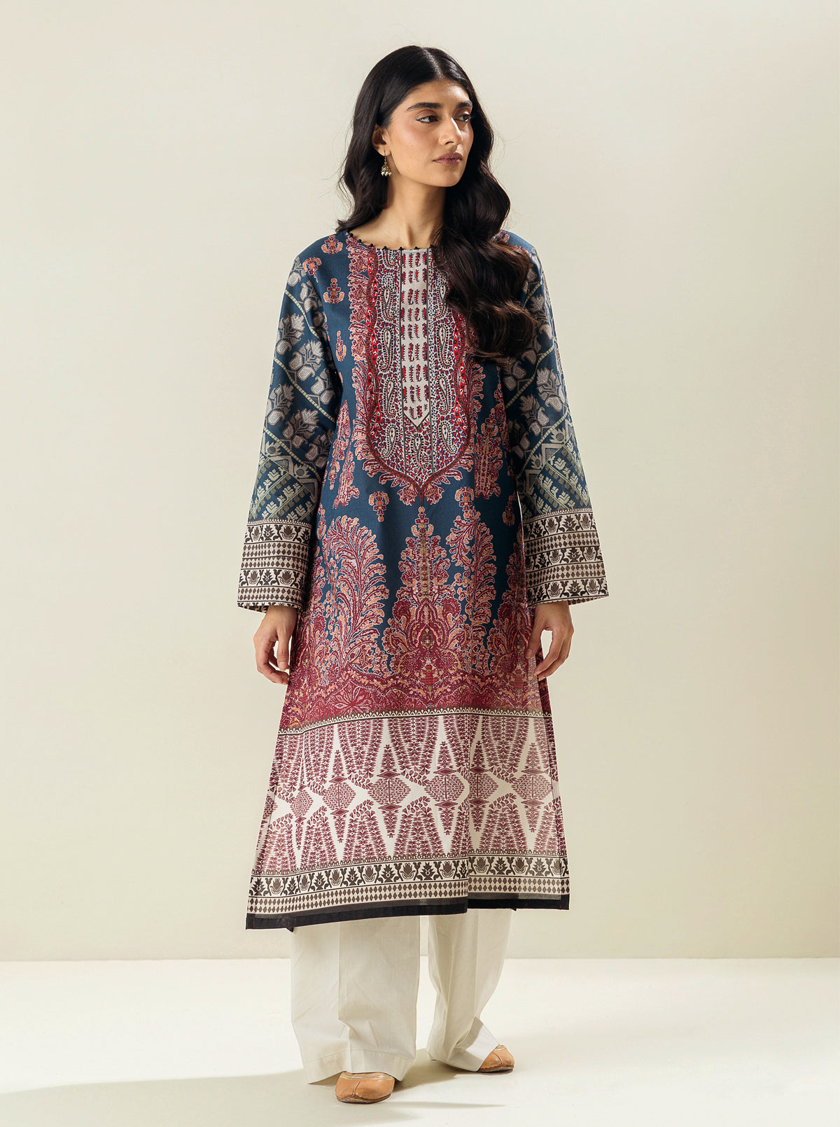 1 Piece - Printed Lawn Shirt - Navy Clouds