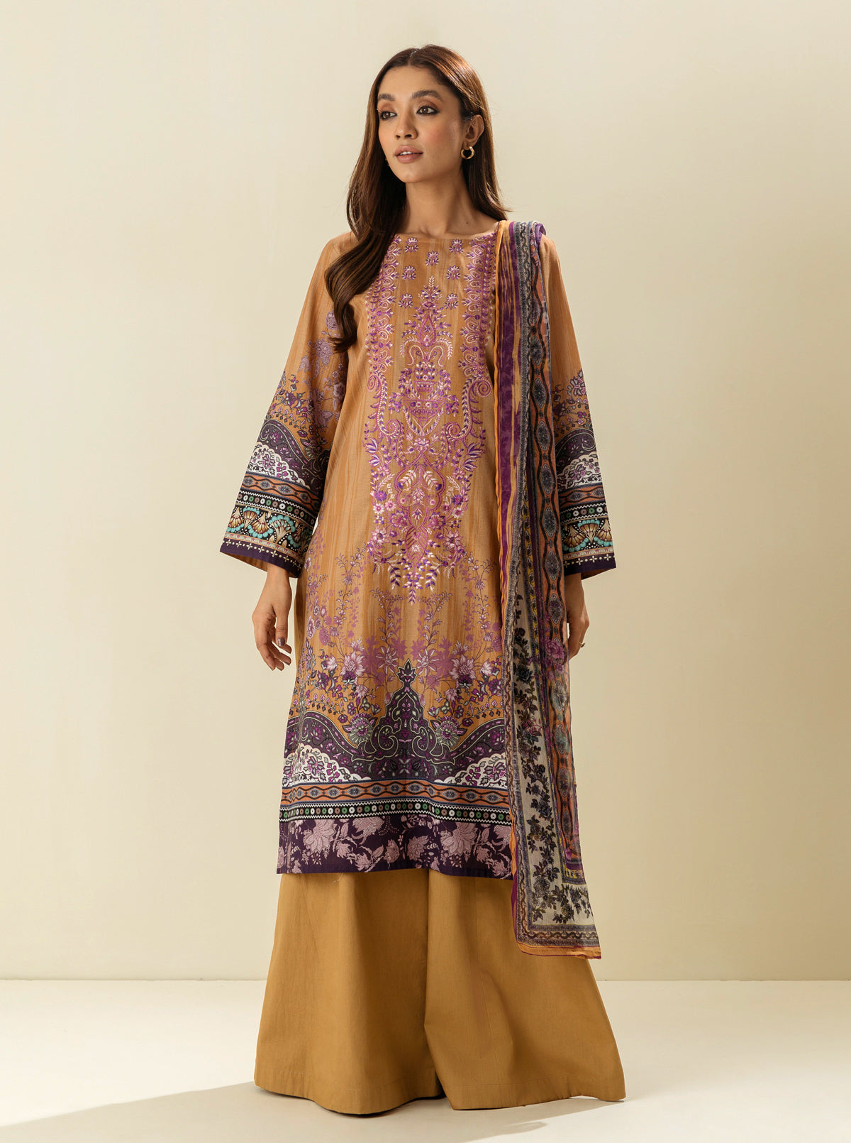 3 Piece - Embroiderd Lawn Suit - Golden Iris