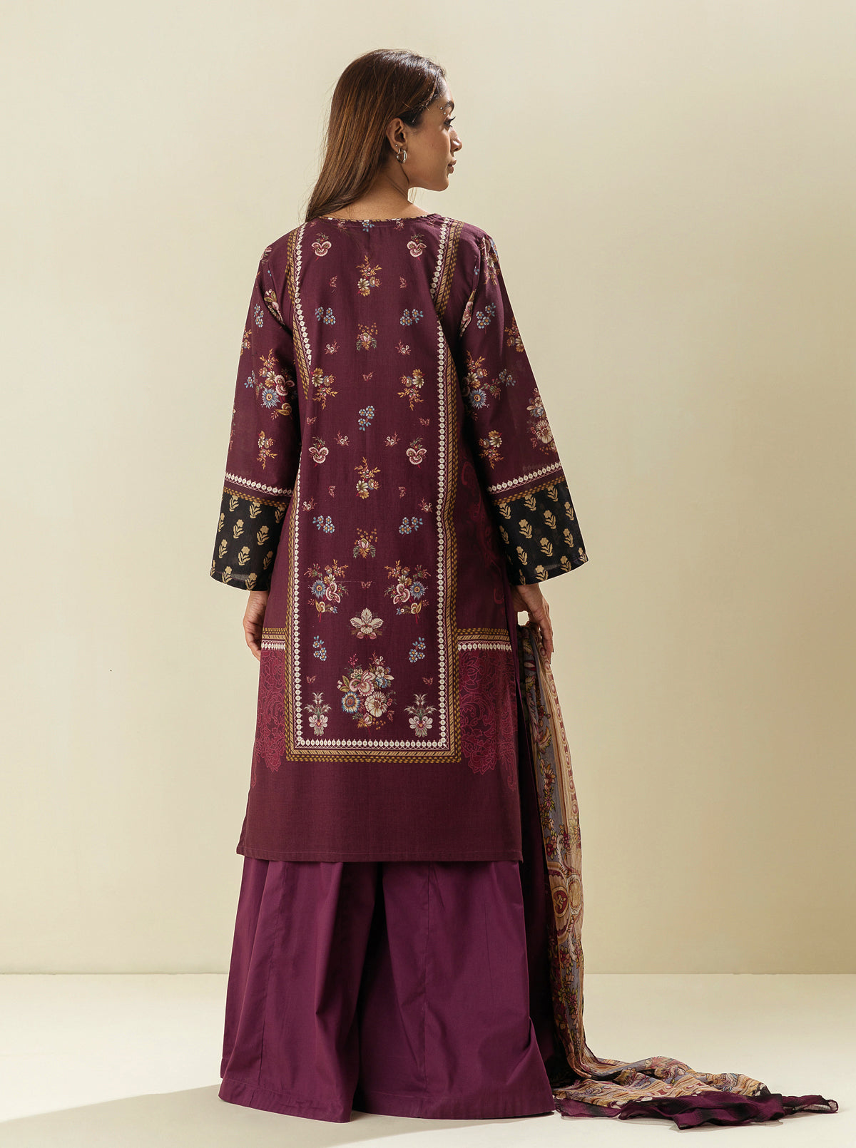 3 Piece - Embroiderd Lawn Suit - Rich Wine