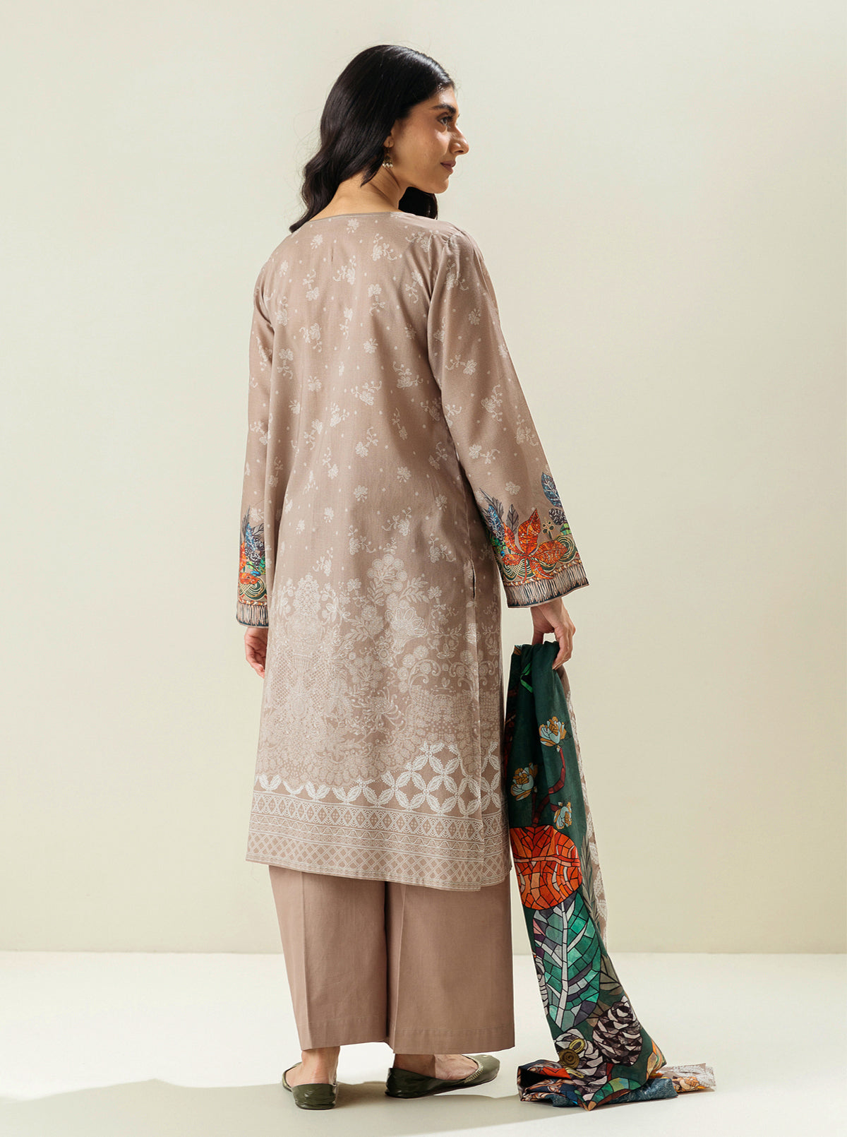 3 Piece - Printed Lawn Suit - Neoclassical Creme