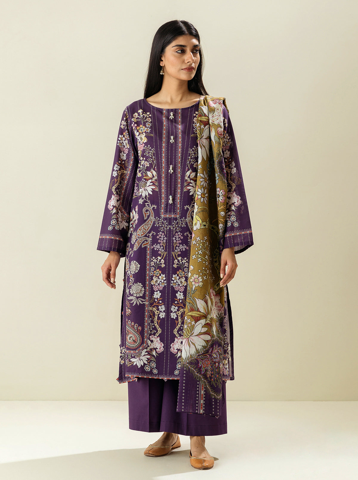 3 Piece - Printed Lawn Suit - Purple Odyssey