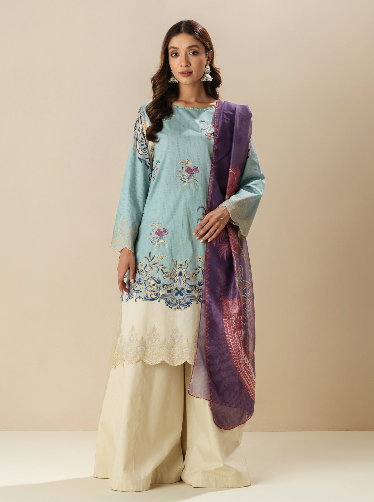 3 Piece - Embroidered Lawn Suit - Lilac Breeze