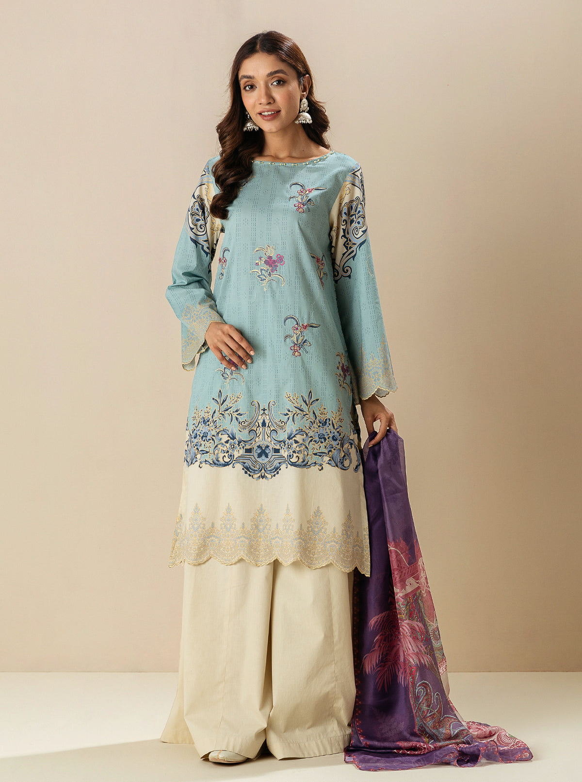 3 Piece - Embroidered Lawn Suit - Lilac Breeze