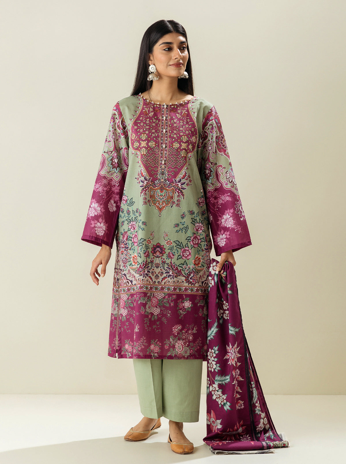 3 Piece - Printed Lawn Suit - Apple Heritage