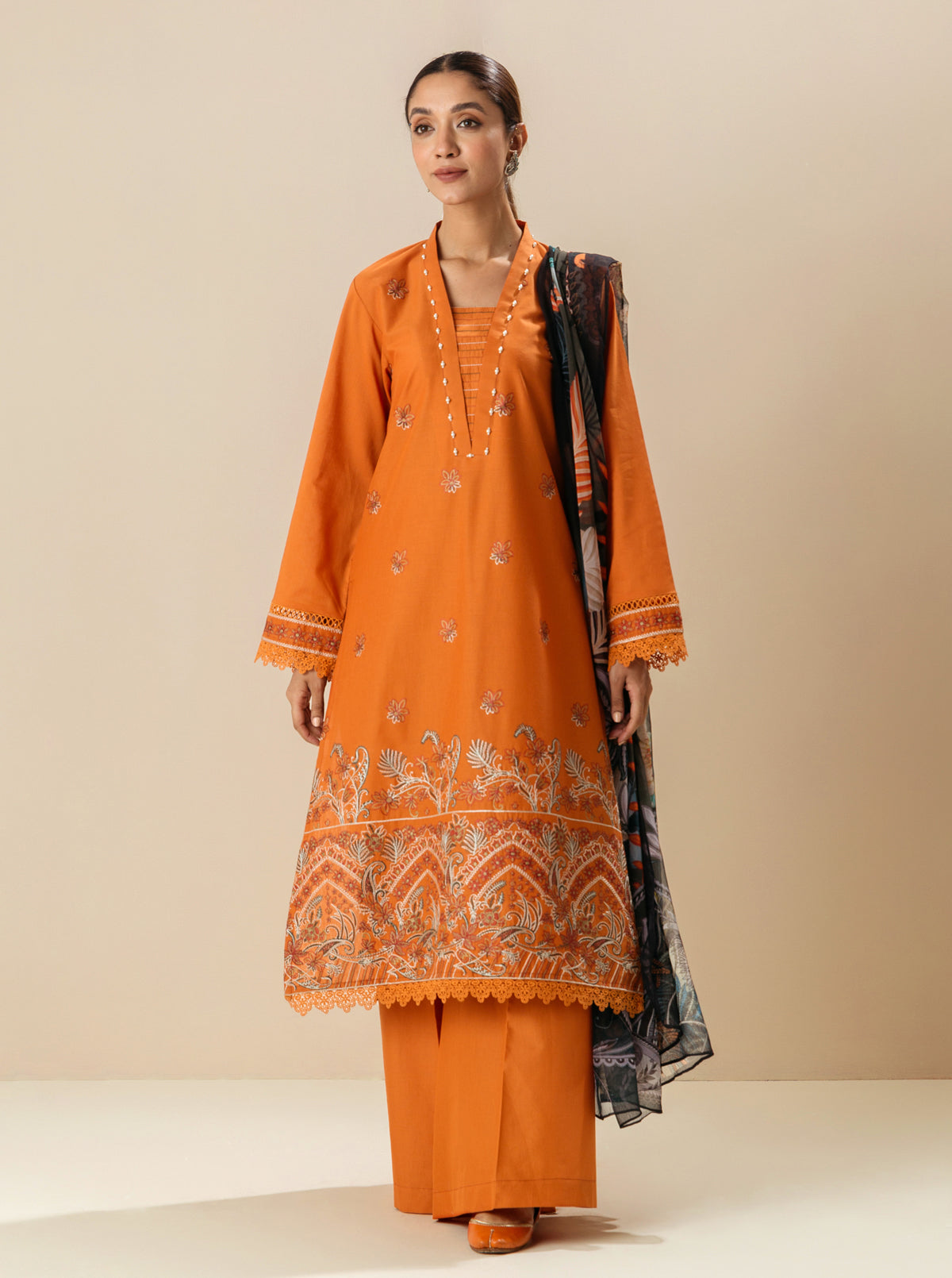 3 Piece - Embroiderd Lawn Suit - Fall Fantasy
