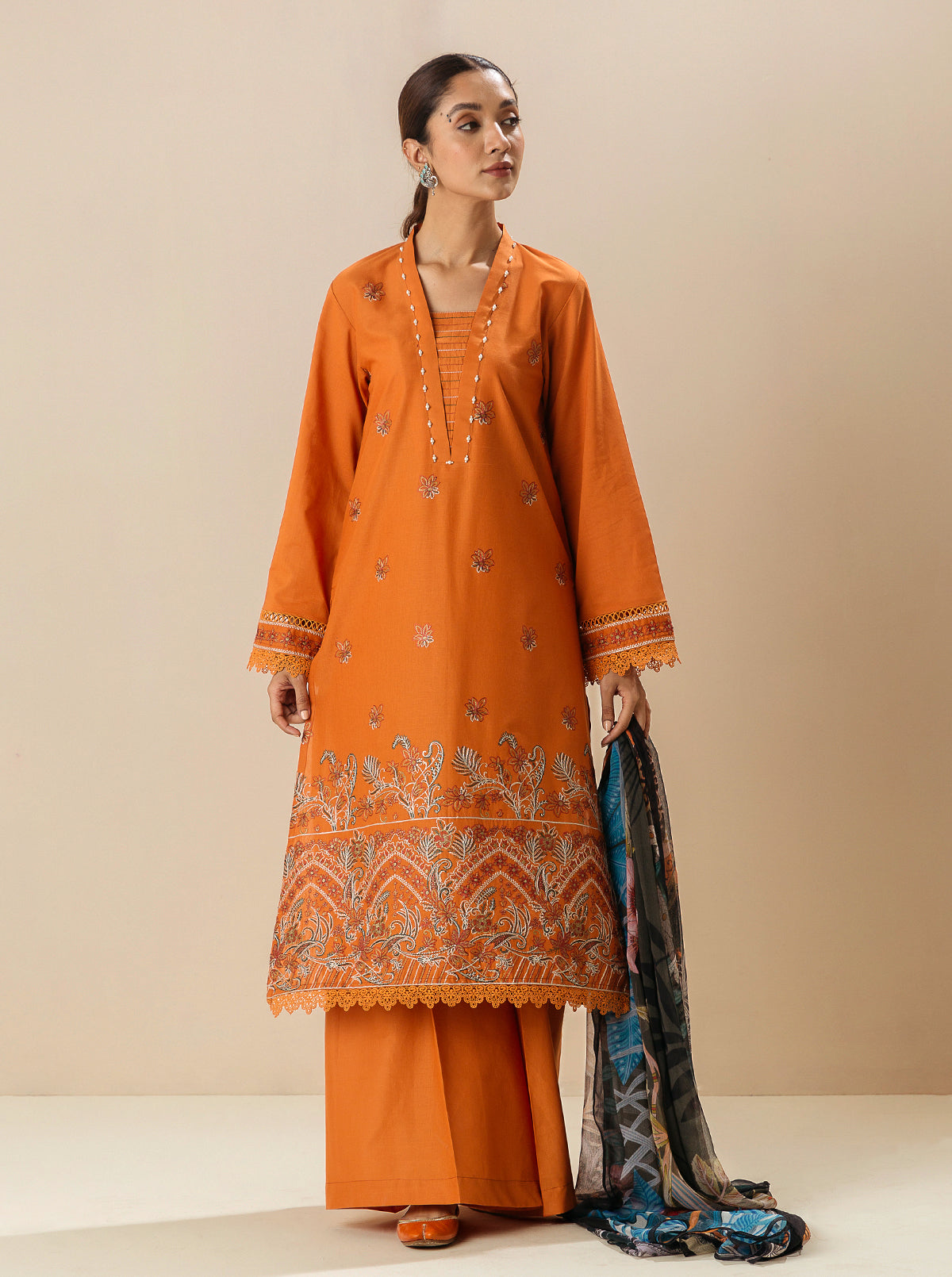 3 Piece - Embroiderd Lawn Suit - Fall Fantasy